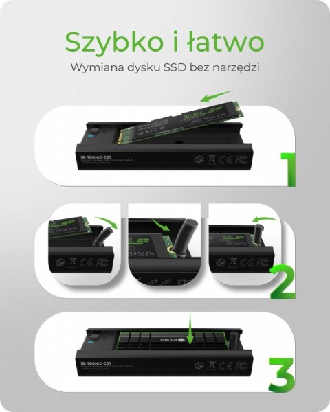 IcyBox Stacja dokująca IB-180MC-C31 M.2 NVMe&SATA Docking, USB 3.2 (Gen2) Type-C, Aluminium
