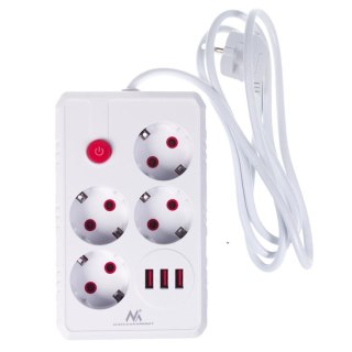 Maclean Listwa zasilająca Maclean MCE392 W, przedłużacz 4 gniazda + 3xUSB, 110-240V AC 50/60Hz, 2.1A max 2500W, 1,5m, biała