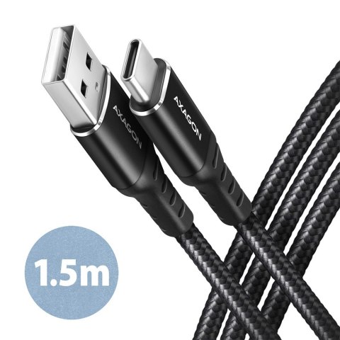 AXAGON BUCM-AM15AB Kabel USB-C - USB-A 1,5 m, USB 2.0, ładowanie 3A QC3.0/AFC/FCP, aluminiowe wtyki, w oplocie, czarny