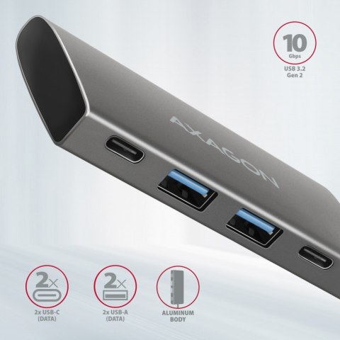 AXAGON HMC-4G2 Hub USB-C 4-portowy, 10Gbps, 2x USB-A, 2x USB-C, aluminiowy, kabel 13 cm