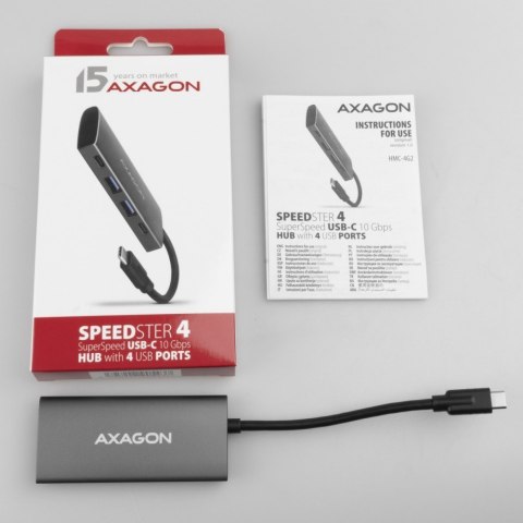 AXAGON HMC-4G2 Hub USB-C 4-portowy, 10Gbps, 2x USB-A, 2x USB-C, aluminiowy, kabel 13 cm