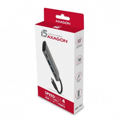 AXAGON HMC-4G2 Hub USB-C 4-portowy, 10Gbps, 2x USB-A, 2x USB-C, aluminiowy, kabel 13 cm