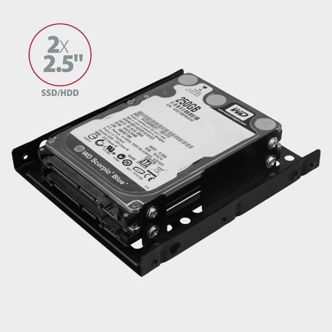 AXAGON RHD-225 Ramka montażowa do zatoki 3,5" na 2x dysk 2,5" HDD/SSD, stalowa, śruby w zestawie, czarna