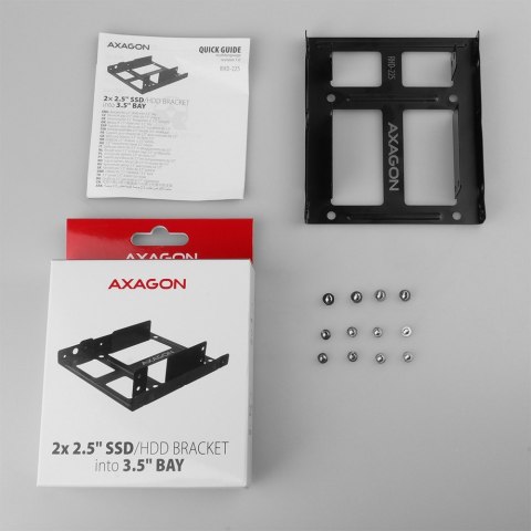 AXAGON RHD-225 Ramka montażowa do zatoki 3,5" na 2x dysk 2,5" HDD/SSD, stalowa, śruby w zestawie, czarna