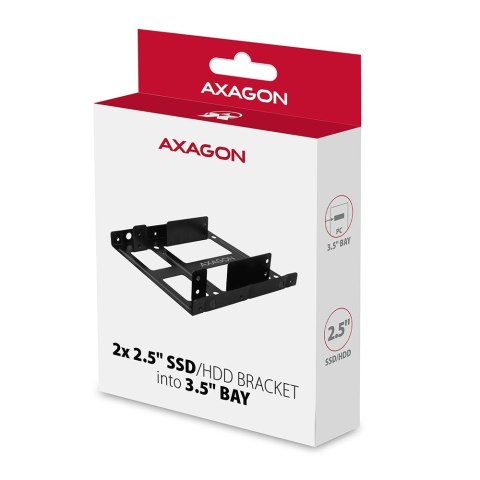 AXAGON RHD-225 Ramka montażowa do zatoki 3,5" na 2x dysk 2,5" HDD/SSD, stalowa, śruby w zestawie, czarna