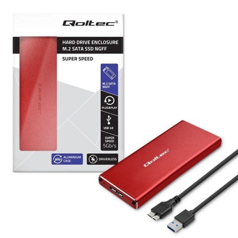 Qoltec QOLTEC OBUDOWA NA DYSK M.2 SSD | SATA | NGFF | USB 3.0 | SUPER SPEED 5GB/S | 2TB | CZERWONY