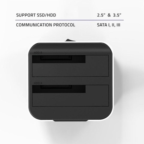 Qoltec QOLTEC STACJA DOKUJĄCA DO DYSKÓW HDD SSD 2.5" 3.5" | SATA III | USB 3.0 | SUPER SPEED 5GB/S | Z FUNKCJĄ KLONOWANIA OFFLINE