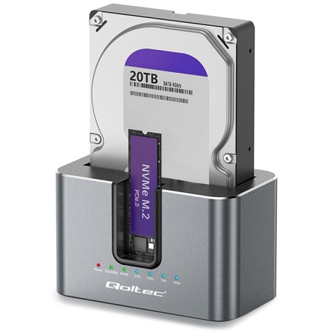 Qoltec QOLTEC STACJA DOKUJĄCA HDD SSD | SATA | M.2 NVME | KLONOWANIE | USB-C | 10GB/S