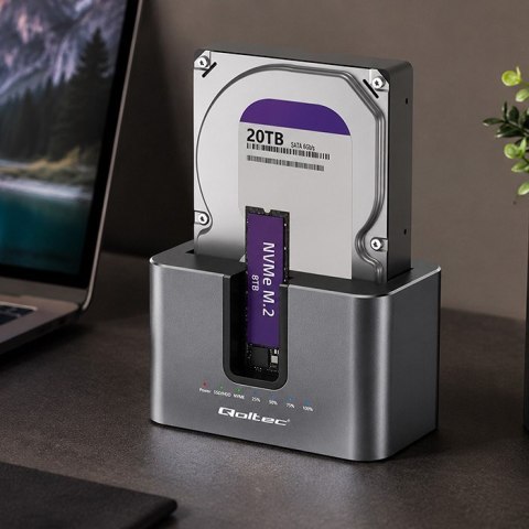 Qoltec QOLTEC STACJA DOKUJĄCA HDD SSD | SATA | M.2 NVME | KLONOWANIE | USB-C | 10GB/S