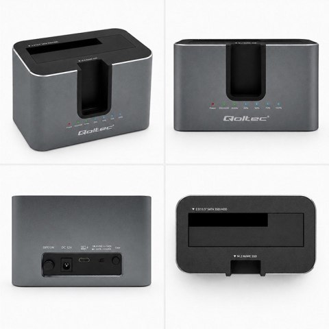 Qoltec QOLTEC STACJA DOKUJĄCA HDD SSD | SATA | M.2 NVME | KLONOWANIE | USB-C | 10GB/S