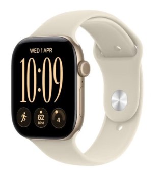 Apple Watch seria 12 GPS+Cellular, koperta 42 mm z aluminium w kolorze jasnego złota, pasek sportowy w kolorze piasku - rozmiar M/L