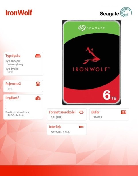 Seagate Dysk IronWolf 6TB 3,5 256MB ST6000VN006