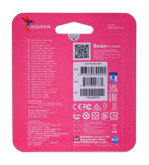 ADATA Pendrive ADATA UV150 AUV150-64G-RBK (64GB; USB 3.0; kolor czarny)