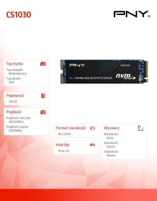 PNY Dysk SSD 512GB M.2 2280 PCIe M280CS1030-512-BLK BULK