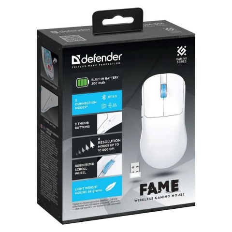 Defender DEFENDER MYSZ BEZPRZEWODOWA FAME GM-516 RF+BT 10000DPI 6P BIAŁA 52516