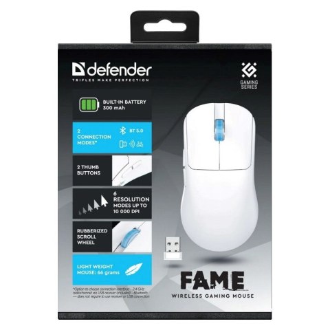 Defender DEFENDER MYSZ BEZPRZEWODOWA FAME GM-516 RF+BT 10000DPI 6P BIAŁA 52516