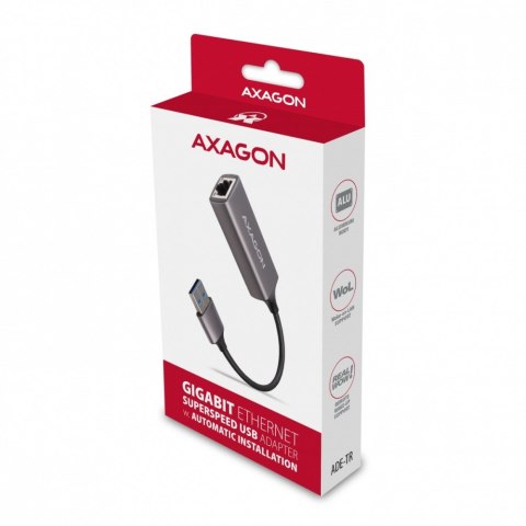 AXAGON ADE-TR Karta sieciowa USB-A 5Gbps, port RJ-45 1Gbps, chipset Realtek RTL8153, autoinstalacja, Wake-on-LAN, aluminiowa, kabel 15 