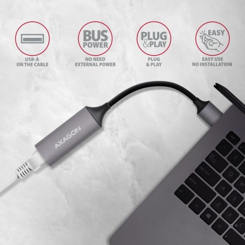 AXAGON ADE-TR Karta sieciowa USB-A 5Gbps, port RJ-45 1Gbps, chipset Realtek RTL8153, autoinstalacja, Wake-on-LAN, aluminiowa, kabel 15 