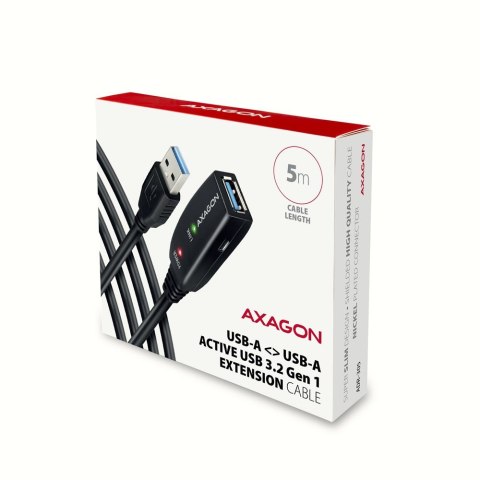 AXAGON ADR-305 Przedłużacz aktywny USB-A (wtyk) - USB-A (gniazdo) 5 m, USB 5Gbps, opcjonalne zasilanie micro USB, możliwość łączenia