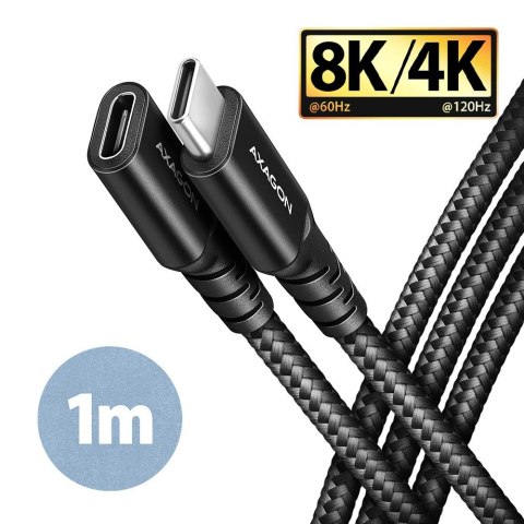 AXAGON BUCM32-CF10AB Przedłużacz USB-C (wtyk) - USB-C (gniazdo) 1 m, USB 20Gbps, PD 240W, wideo 8K/60Hz, aluminiowe wtyki, w oplocie, c