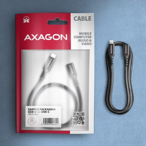 AXAGON BUCM32-CF10AB Przedłużacz USB-C (wtyk) - USB-C (gniazdo) 1 m, USB 20Gbps, PD 240W, wideo 8K/60Hz, aluminiowe wtyki, w oplocie, c