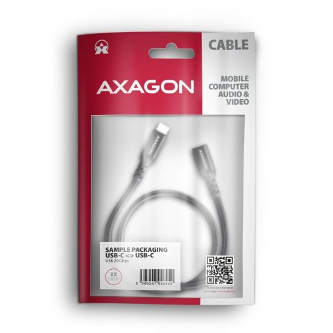 AXAGON BUCM32-CF10AB Przedłużacz USB-C (wtyk) - USB-C (gniazdo) 1 m, USB 20Gbps, PD 240W, wideo 8K/60Hz, aluminiowe wtyki, w oplocie, c