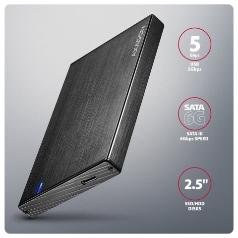 AXAGON EE25-XA6C Obudowa zewnętrzna na dysk 2,5" SATA SSD/HDD (do 9,5 mm), USB-C 5Gbps, UASP/TRIM, aluminiowa, kabel USB-C - USB-A 50 c