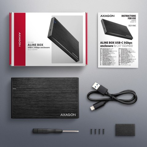 AXAGON EE25-XA6C Obudowa zewnętrzna na dysk 2,5" SATA SSD/HDD (do 9,5 mm), USB-C 5Gbps, UASP/TRIM, aluminiowa, kabel USB-C - USB-A 50 c