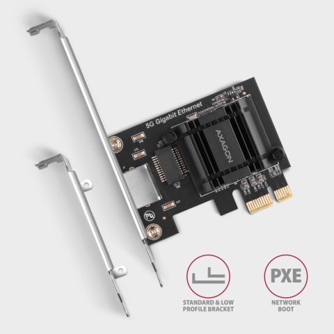AXAGON PCEE-G50 Karta sieciowa PCIe 3.1 x1, port RJ-45 5GbE (5/2.5/1G), chipset Realtek RTL8126, PXE, Wake-on-LAN, radiator, śledź SP/L