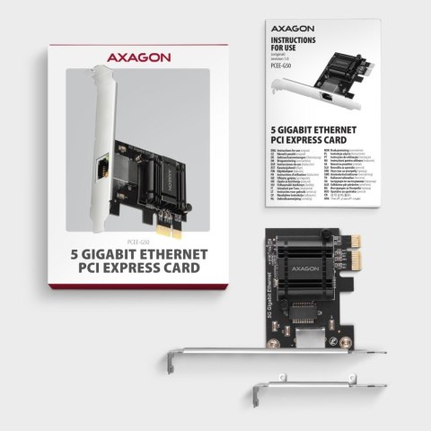 AXAGON PCEE-G50 Karta sieciowa PCIe 3.1 x1, port RJ-45 5GbE (5/2.5/1G), chipset Realtek RTL8126, PXE, Wake-on-LAN, radiator, śledź SP/L
