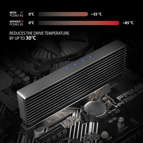 AXAGON PCEM2-XS Adapter PCIe x4 na dysk M.2 NVMe 2230-2280, radiator aluminiowy, LED, bootowalny