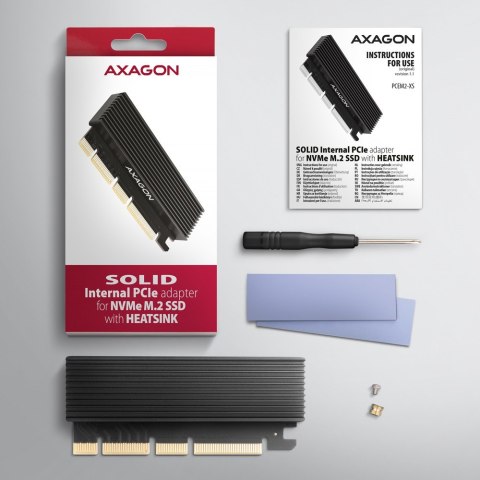AXAGON PCEM2-XS Adapter PCIe x4 na dysk M.2 NVMe 2230-2280, radiator aluminiowy, LED, bootowalny