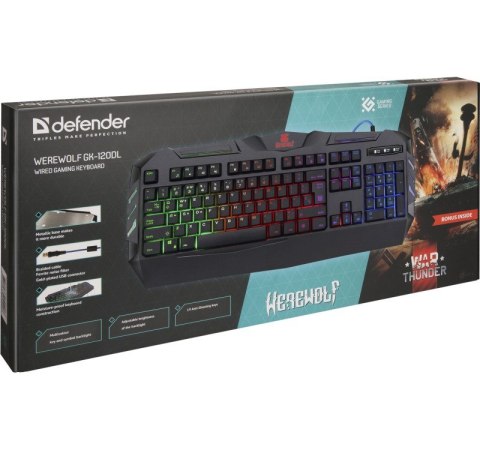 Defender DEFENDER KLAWIATURA GAMINGOWA MEMBRANOWA WEREWOLF GK-120DL PODŚWIETLENIE RGB 45124