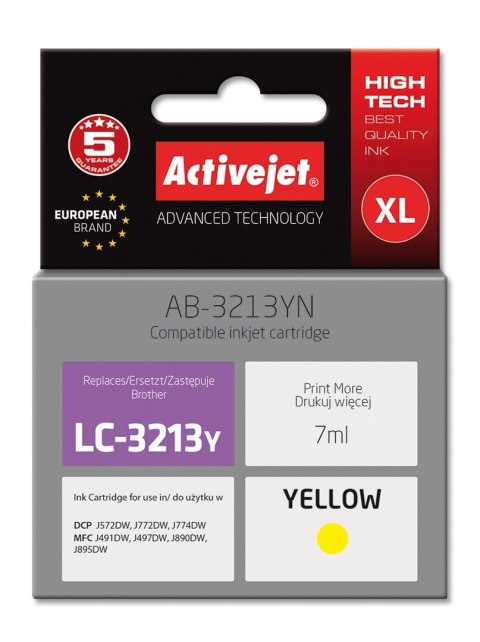 Activejet Activejet AB-3213YN Tusz (zamiennik Brother LC3213Y; Supreme; 7 ml; żółty)