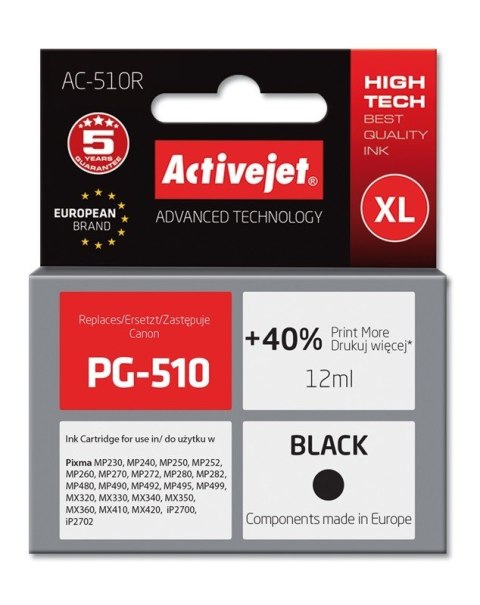 Activejet Activejet AC-510R Tusz (zamiennik Canon PG-510; Premium; 12 ml; czarny)