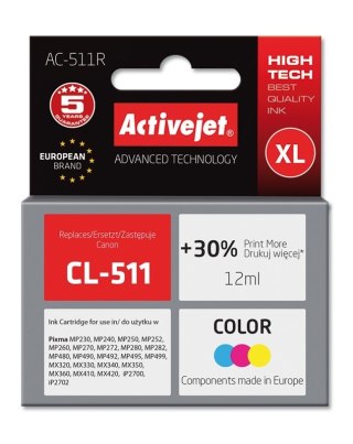 Activejet Activejet AC-511R Tusz (zamiennik Canon CL-511; Premium; 12 ml; kolor)