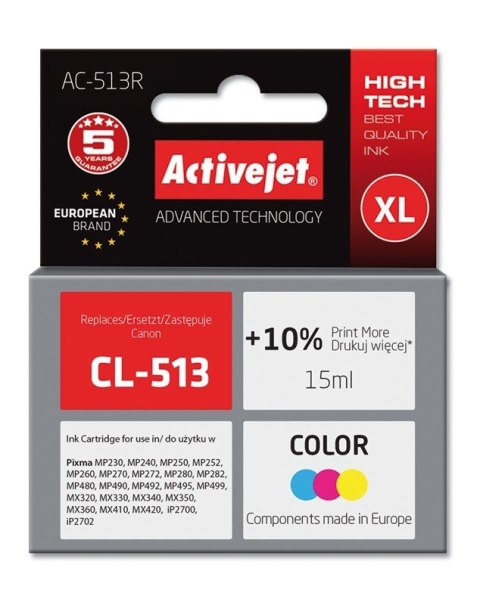 Activejet Activejet AC-513R Tusz (zamiennik Canon CL-513; Premium; 15 ml; kolor)