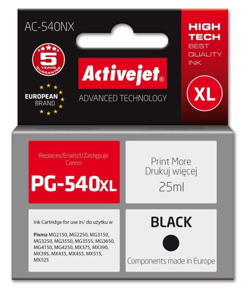 Activejet Activejet AC-540NX Tusz (zamiennik Canon PG-540XL; Supreme; 25 ml; czarny)