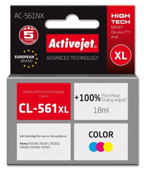 Activejet Activejet AC-561NX Tusz (zamiennik Canon CL-561XL; Supreme; 18 ml; kolor: Cyjan, magenta, Żółty)