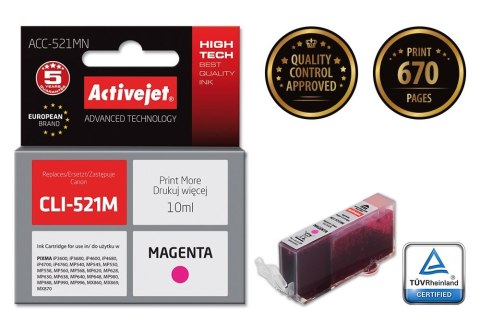 Activejet Activejet ACC-521MN Tusz (zamiennik Canon CLI-521M; Supreme; 10 ml; czerwony)