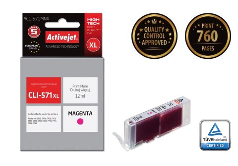 Activejet Activejet ACC-571MNX Tusz (zamiennik Canon CLI-571XLM; Supreme; 12 ml; czerwony)