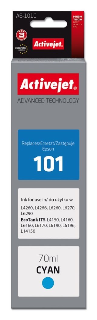 Activejet Activejet AE-101C Buteleczka z tuszem z atramentem (zamiennik Epson 101; Supreme; 70 ml; niebieski)