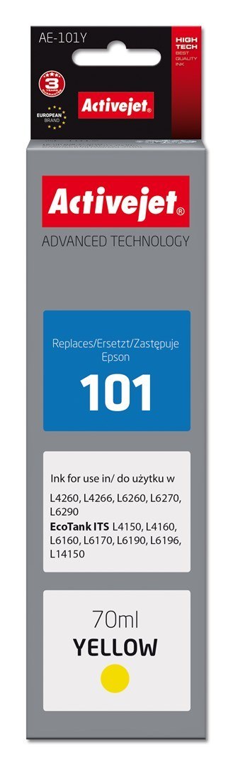 Activejet Activejet AE-101Y Buteleczka z tuszem z atramentem (zamiennik Epson 101; Supreme; 70 ml; żółty)