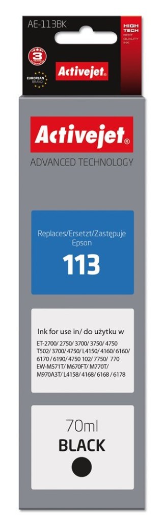 Activejet Activejet AE-113Bk Buteleczka z tuszem z atramentem (zamiennik Epson 113 C13T06B140; Supreme; 70ml; czarny)