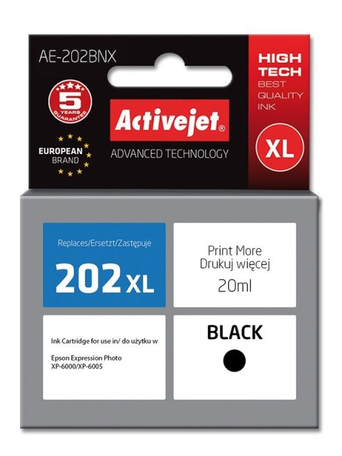 Activejet Activejet AE-202BNX Tusz (zamiennik Epson 202XL G14010; Supreme; 20 ml; czarny)