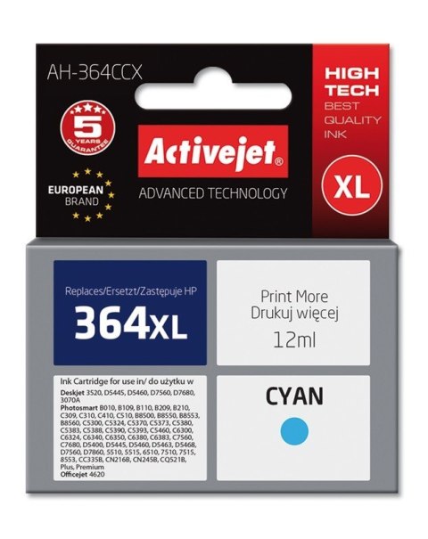 Activejet Activejet AH-364CCX Tusz (zamiennik HP 364XL CB323EE; Premium; 12 ml; niebieski)
