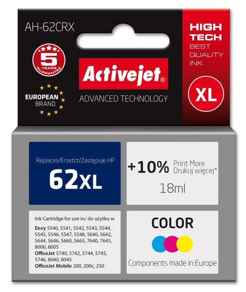 Activejet Activejet AH-62CRX Tusz (zamiennik HP 62XL C2P07AE; Premium; 18 ml; kolor)