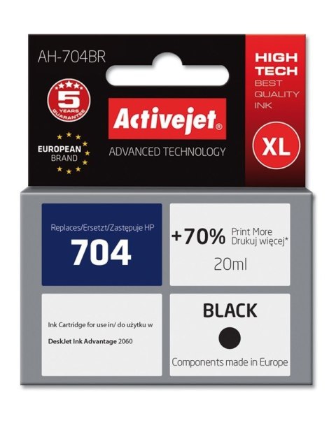 Activejet Activejet AH-704BR Tusz (zamiennik HP 704 CN692AE; Premium; 20 ml; czarny)
