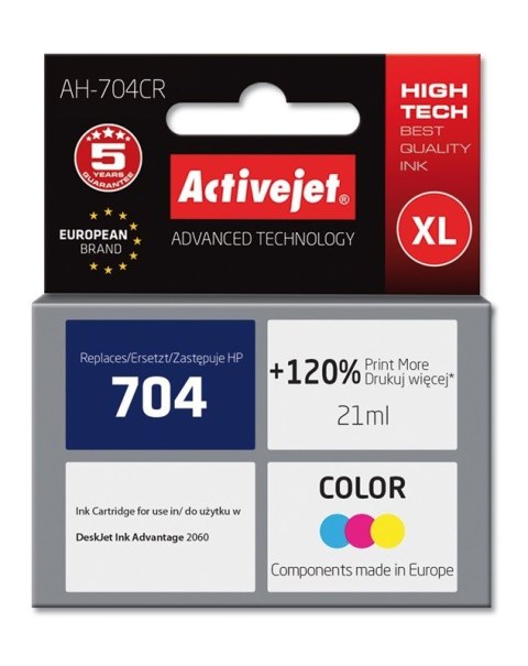 Activejet Activejet AH-704CR Tusz (zamiennik HP 704 CN693AE; Premium; 21 ml; kolor)