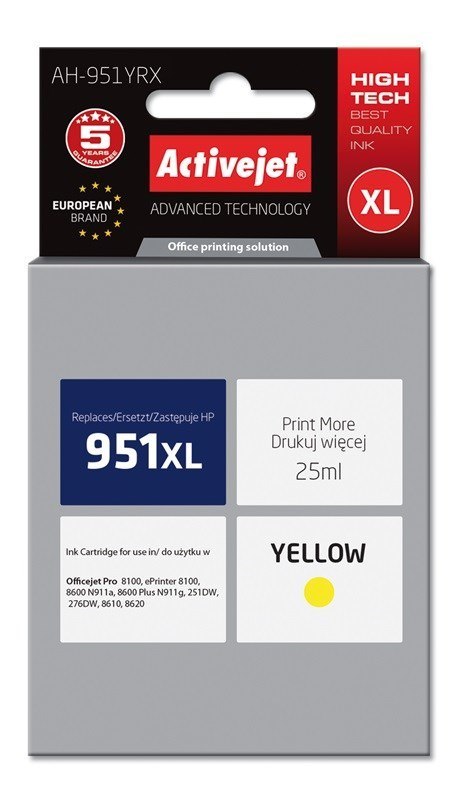 Activejet Activejet AH-951YRX Tusz (zamiennik HP 951XL CN048AE; Premium; 25 ml; żółty)
